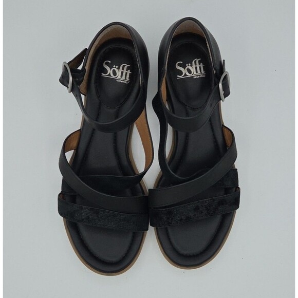 Sofft Sandals Strappy Black Leather Low Wedge Heel Back Zipper Womens 8 M - Picture 5 of 8